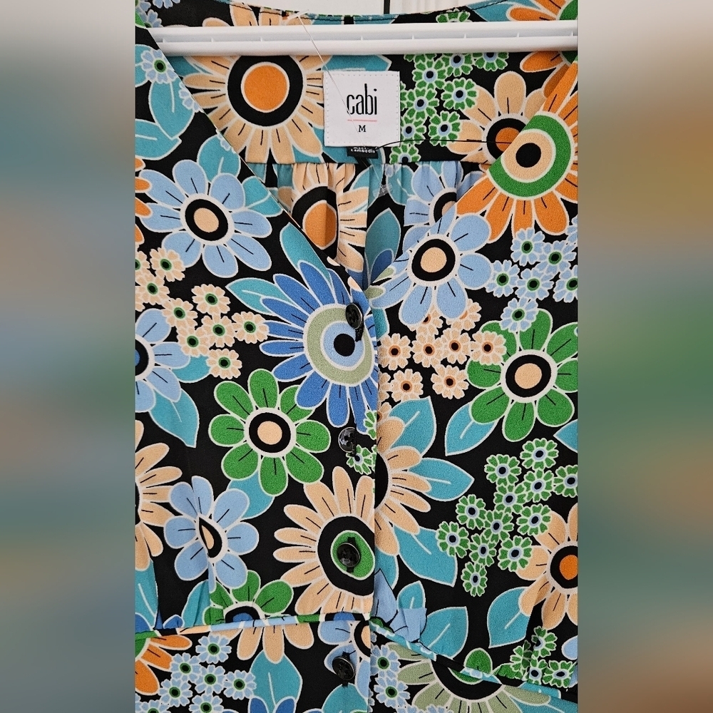 CAbi Floral Print Women's Blouse - Blue, Green, Orange - Picture 4 of 4